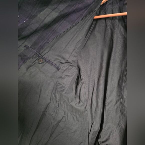 Zara Waxed Blue Green High Neck Belted Plaid Trench Coat British Millerain Sz M - Picture 14 of 16